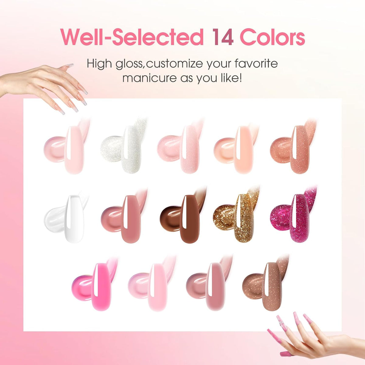 ROSALIND 14 Colors Poly Nail Gel Kit with Mini Nail Lamp Pink Brown Poly Nails Gel Kit Starter Kit