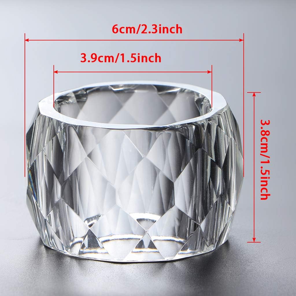 MDLUU 4 Pcs Crystal Napkin Rings, 2.3" Diameter Serviette Buckles, Clear Napkin Holder Rings for