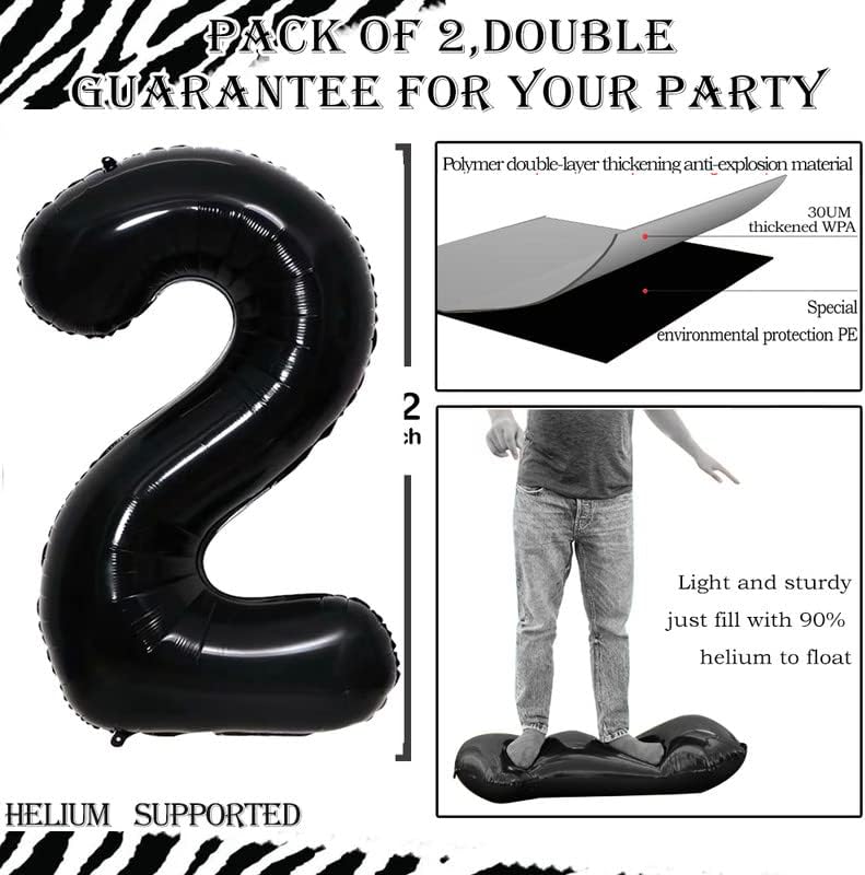 GOER Black Foil Balloons Number 2,Huge Number Balloons for 2nd Birthday Party Supplies Anniversary