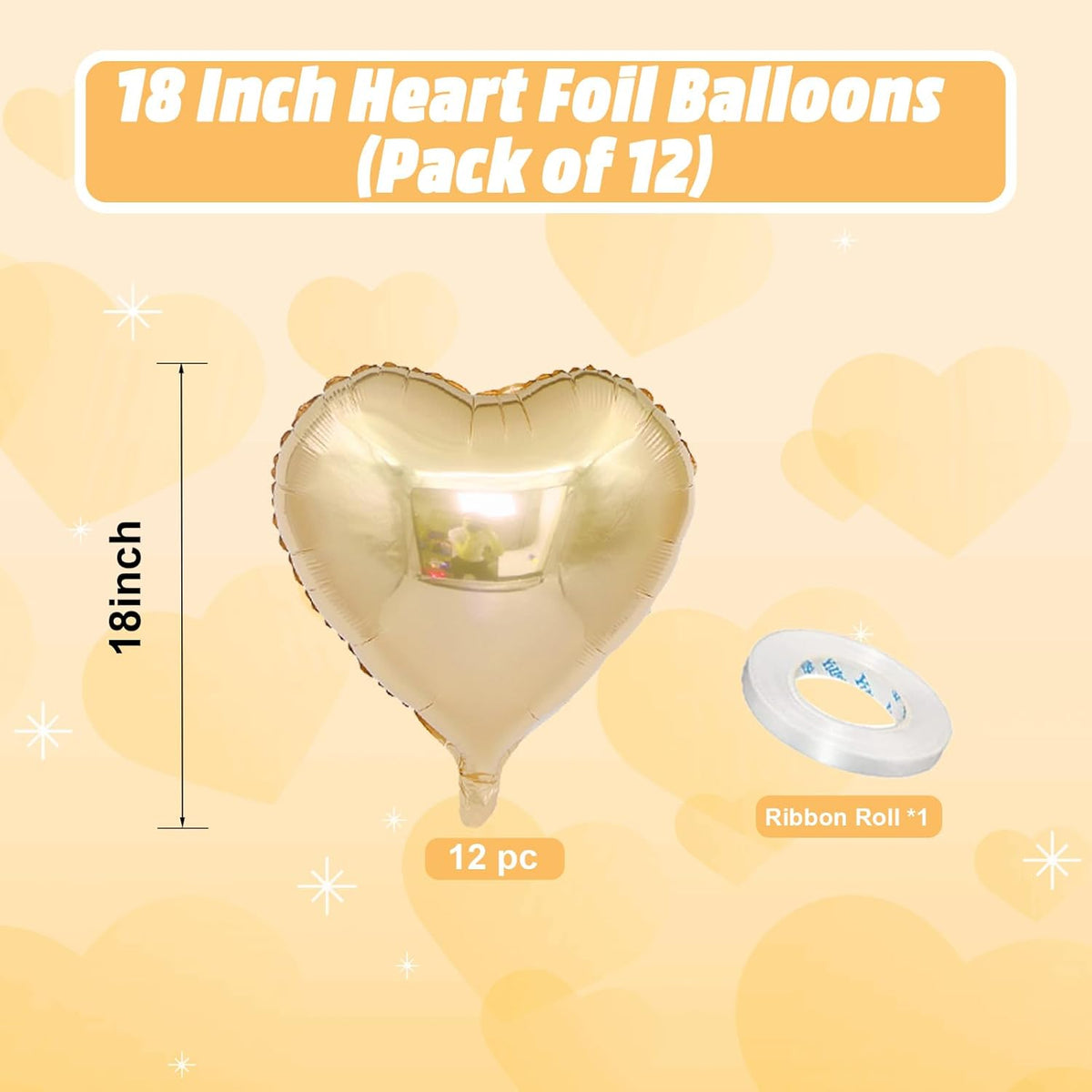 Champagne Gold Heart Balloons, 18 Inch Pastel Gold Heart Shaped Balloon, 12PCS Large Pastel Yellow