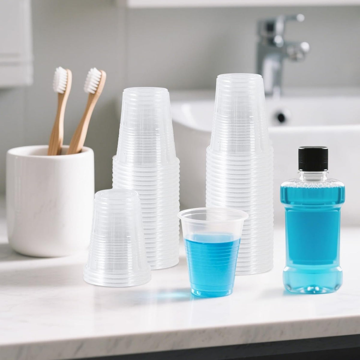 SIUQ 600 Pack 5 oz Clear Plastic Cups, Small Disposable Bathroom Mouthwash Cups, Hot/Cold Beverage