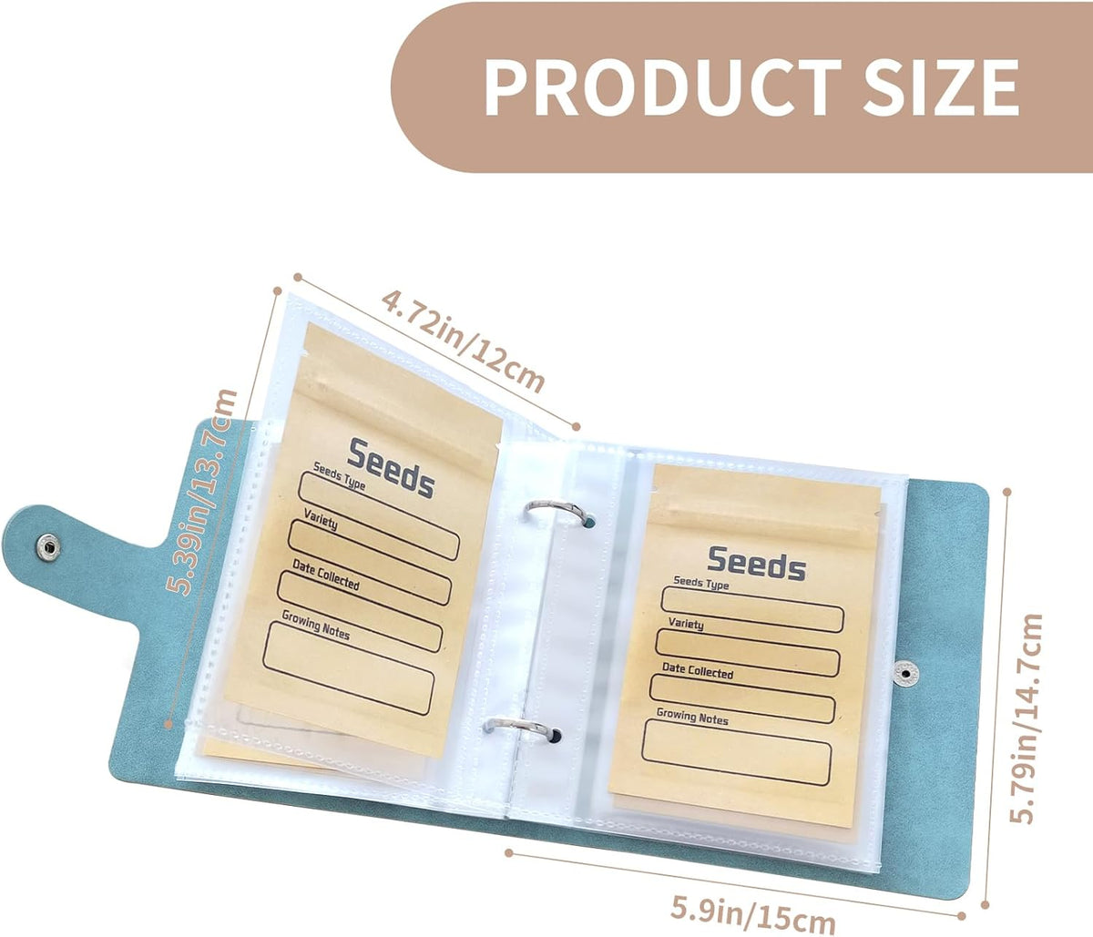 Seed Organizer Binder with 50 PCS Resealable Seed Envelopes - 50 Storage Pockets, 3.5x5 Inch Clear