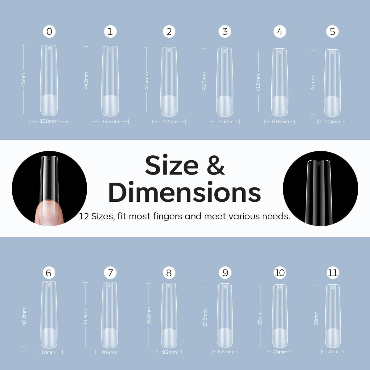 Modelones Long Square XXL Fake Nail Tips - 504Pcs Gel Tips Pre-shaped Half Matte Full Cover Clear