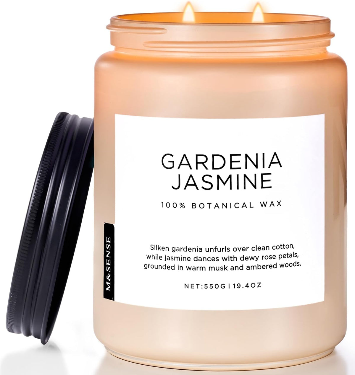 M&SENSE Gardenia Jasmine Scented Candle, 110 Hours Slow Burning Clean Non Toxic 19.4oz 2 Wicks