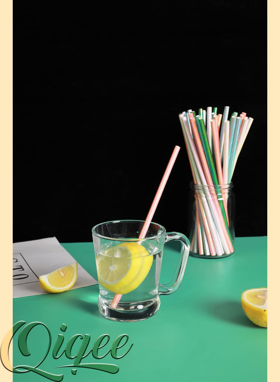 150pcs Iridescent Paper Straws for Drinking Disposable Sraws Disposable Straws Bulk（5 Color Muli）