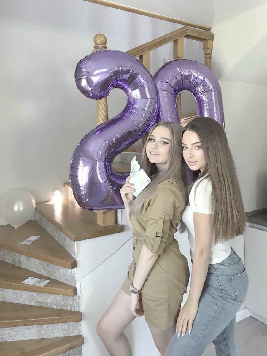 Lilac 40 Inch Big Number Balloon Birthday Decoration, Number 2 Helium Balloon 12 20 22 23 24 26