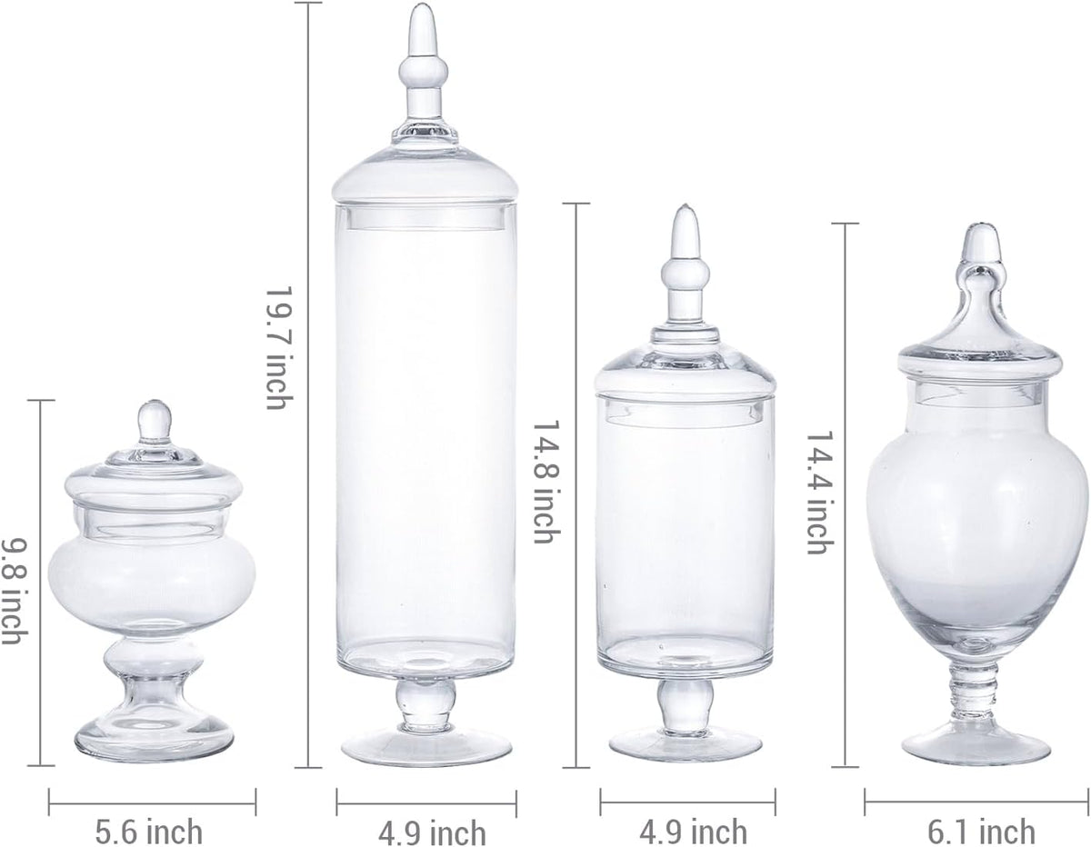 MyGift 4 Piece Set Clear Glass Apothecary Jars with Lids, Bathroom Decor, Candy Buffet, Wedding