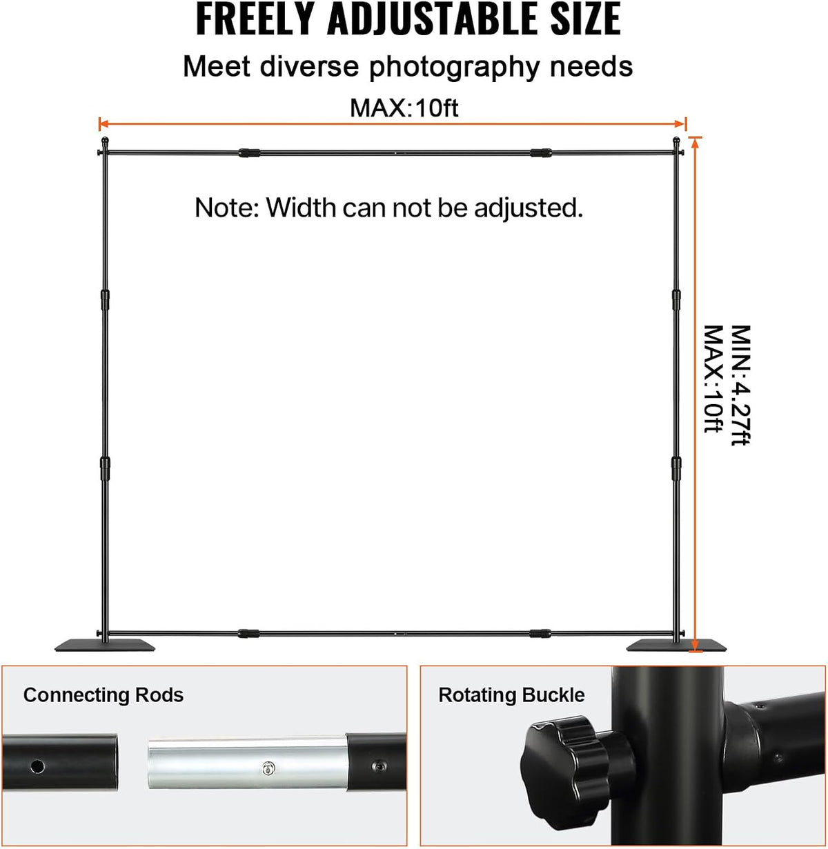 VEVOR 10ft x10ft Pipe and Drape Kit, Heavy Duty Backdrop Stand with Carbon Steel Base, Adjustable