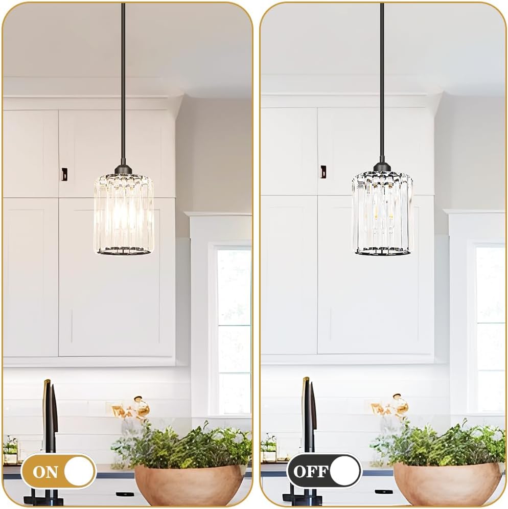 Black Kitchen Pendant Lights Over Island with Adjustable Rods - Crystal Pendant Lighting Fixtures