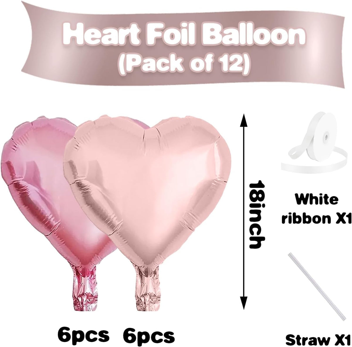Light Pink Heart Balloons,12Pcs 18 Inch Pastel Baby Pink Helium Foil Love Heart Shaped Balloons for