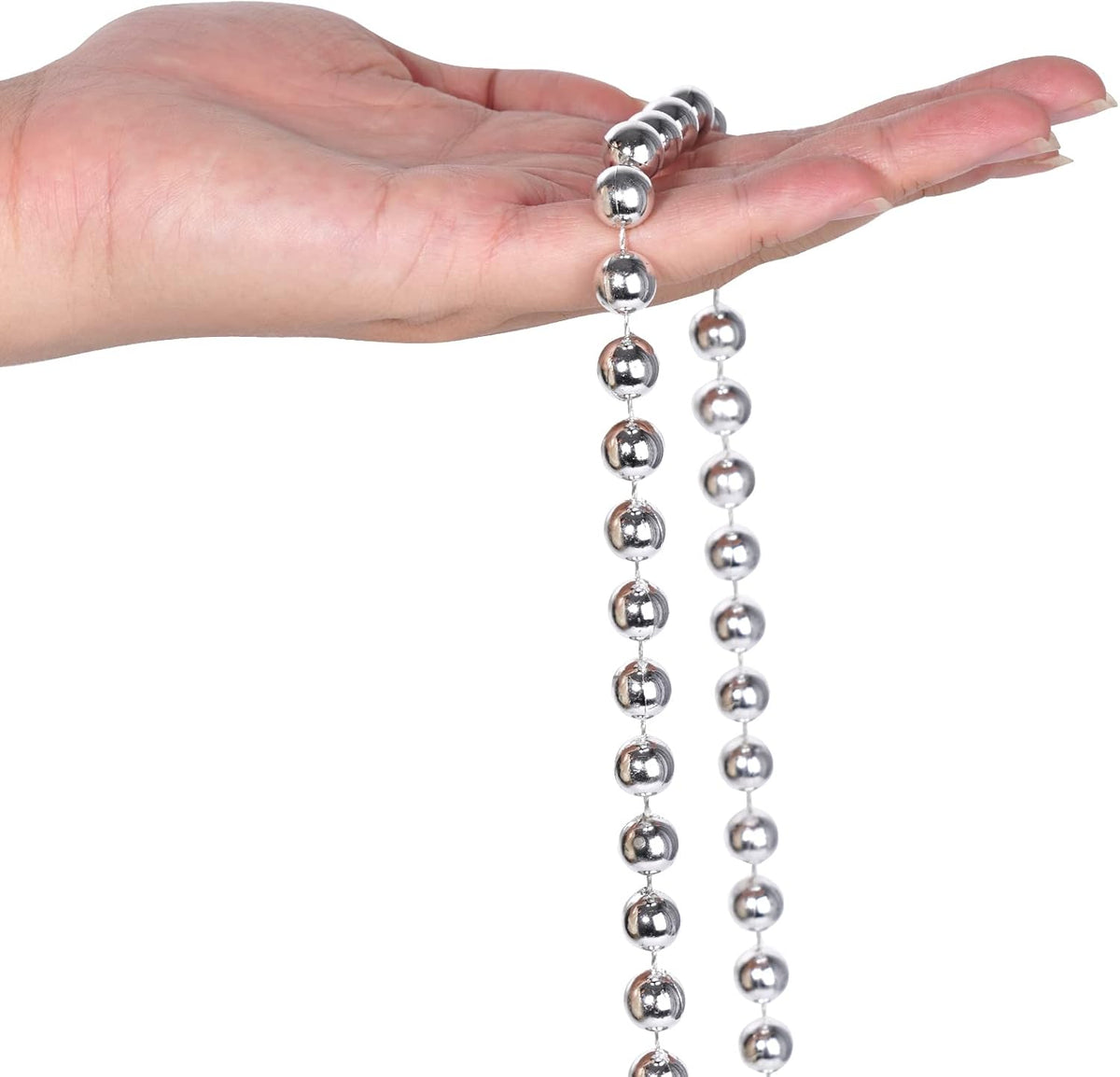 Faux Silver Pearl Beads Garland - 10mm Christmas Tree Beads 11 Yards Silver Pearl Strands Spool