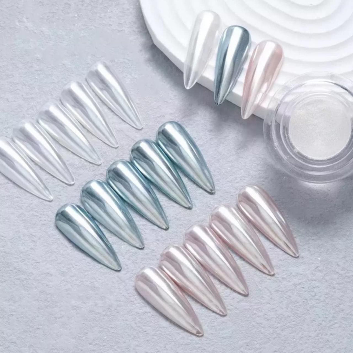 Pretty Diva White Chrome Nail Powder - 1g Super Glossy Mirror Effect White Moonlight Nails Chrome