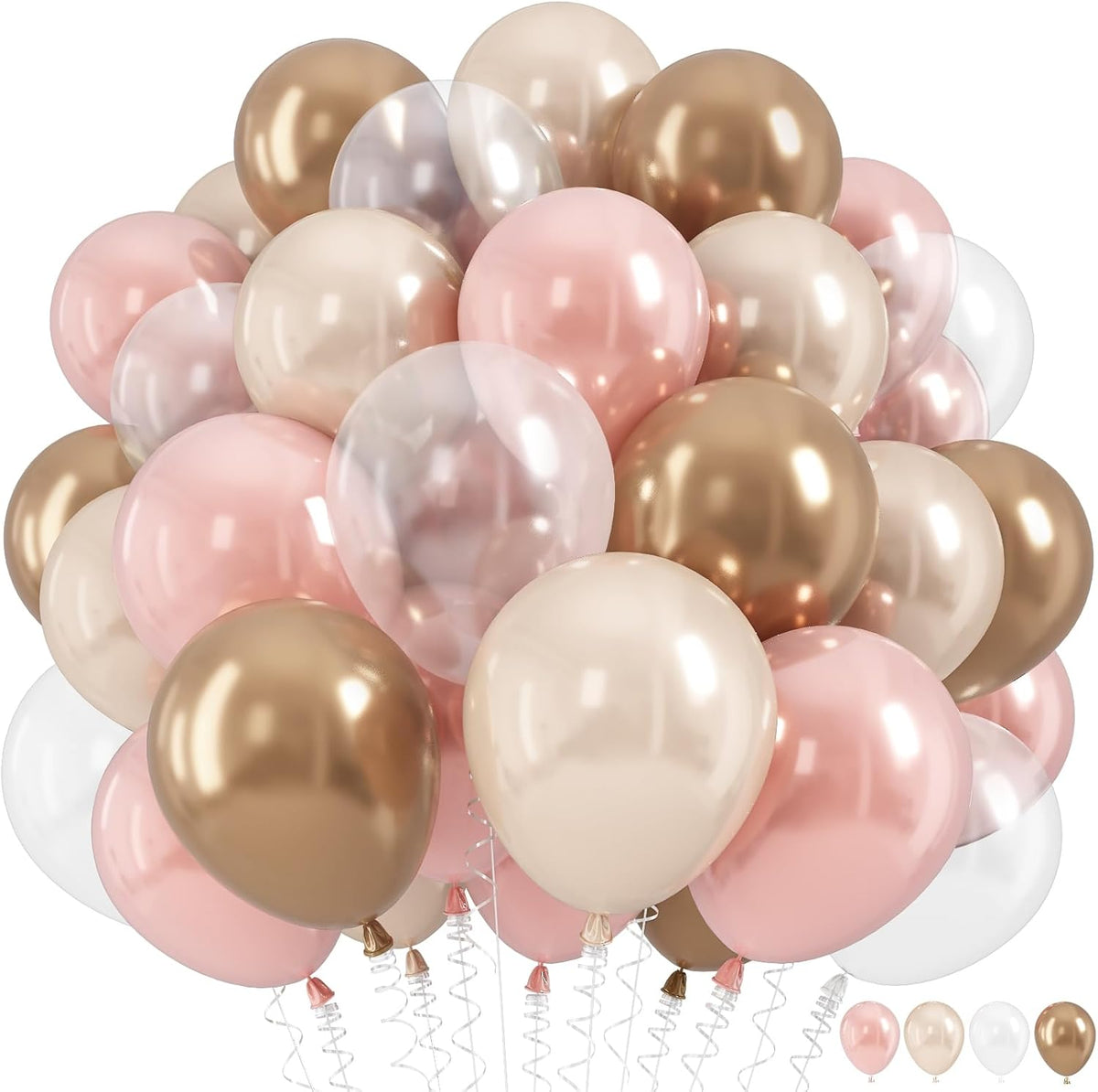 Dusty Pink and Gold Balloon, 12 Inch Double Stuffed Pearl Pastel Blush Pastel Pink Light White