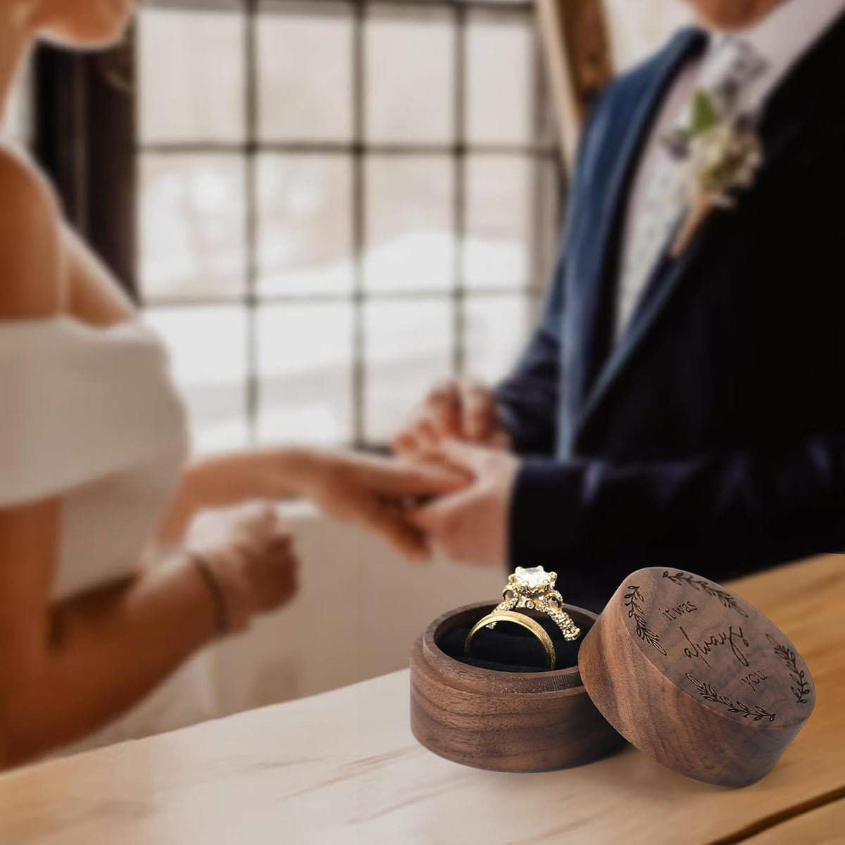 Ring Box, Wooden Ring Box for Wedding Ceremony Ring Bearer Box, Engagement Ring Holder Gift for