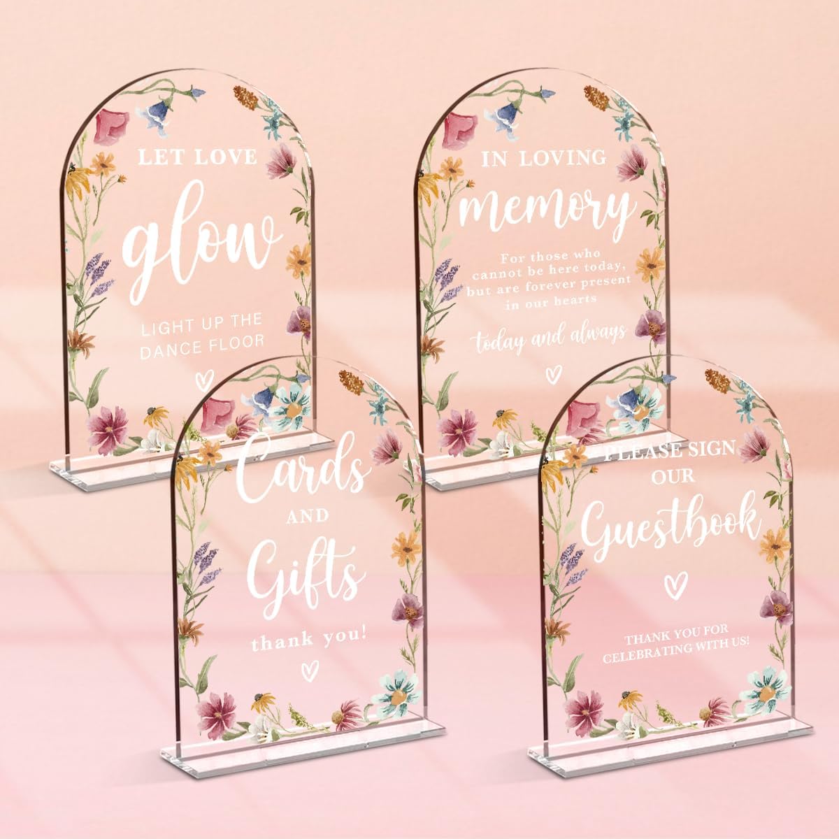 4 Pcs Acrylic Wedding Signs for Reception, Bridal Shower Decorations, Cards and Gifts Signs, Guest