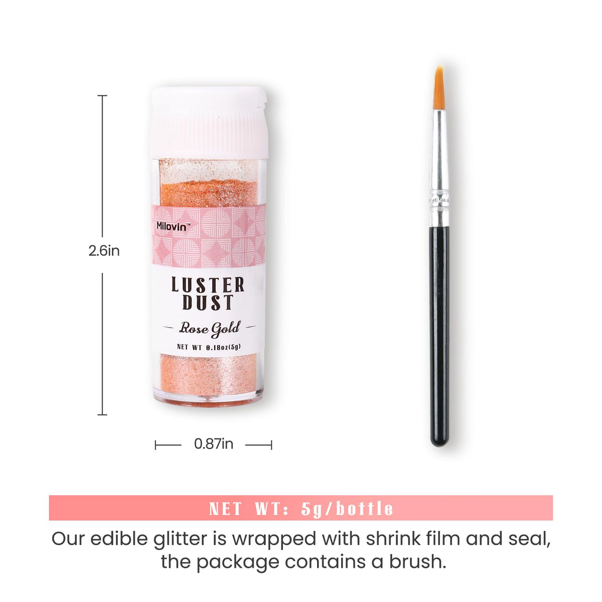 Rose Gold Edible Glitter for Cocktails, 5g Food Grade Glitter, Rose Gold Luster Dust Edible for