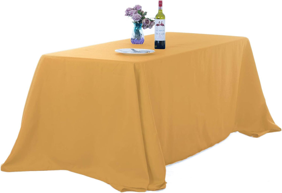 Ascoza 2pack 90x156 Inch Gold Rectangular Tablecloth 8 Feet Table Cloth in Polyester Fabric for
