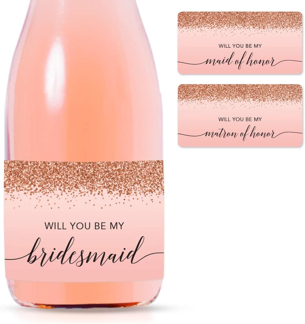 Andaz Press Mini Champagne Wine Bottle Proposal Labels - Will You Be My Bridesmaid? Matron Maid of