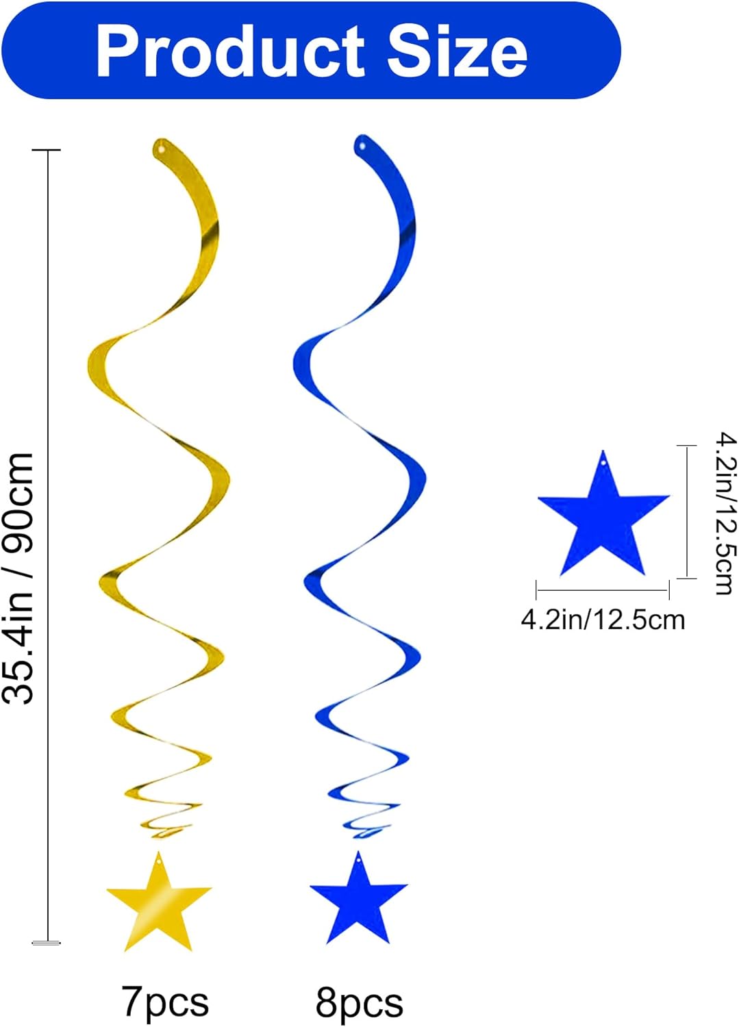 BEISHIDA Blue Gold Stars Hanging Swirls Graduation Hanging Ornament Decorations for Birthday Party