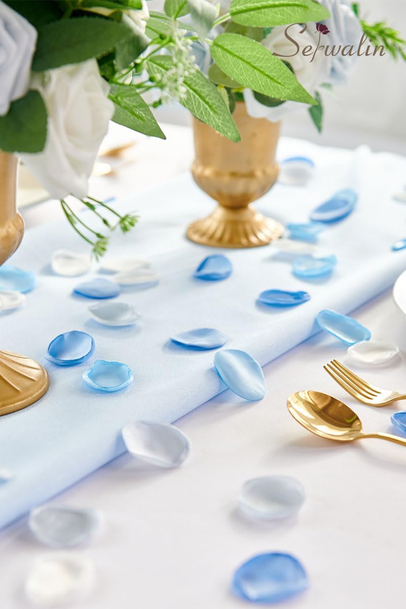 Serwalin 300Pcs Silk Rose Petals Flower Petals for Christmas Weddings Proposal Blue and White
