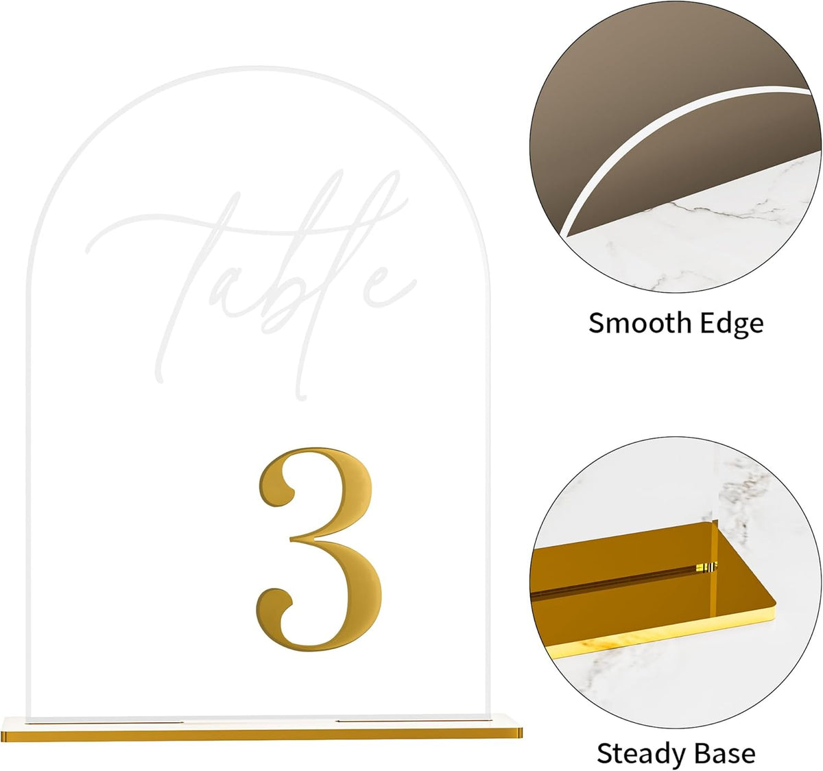Arch Wedding Table Numbers 1-15 w/Stand, Gold 3D Table Numbers for Reception - 5.5" X 7" Elegant