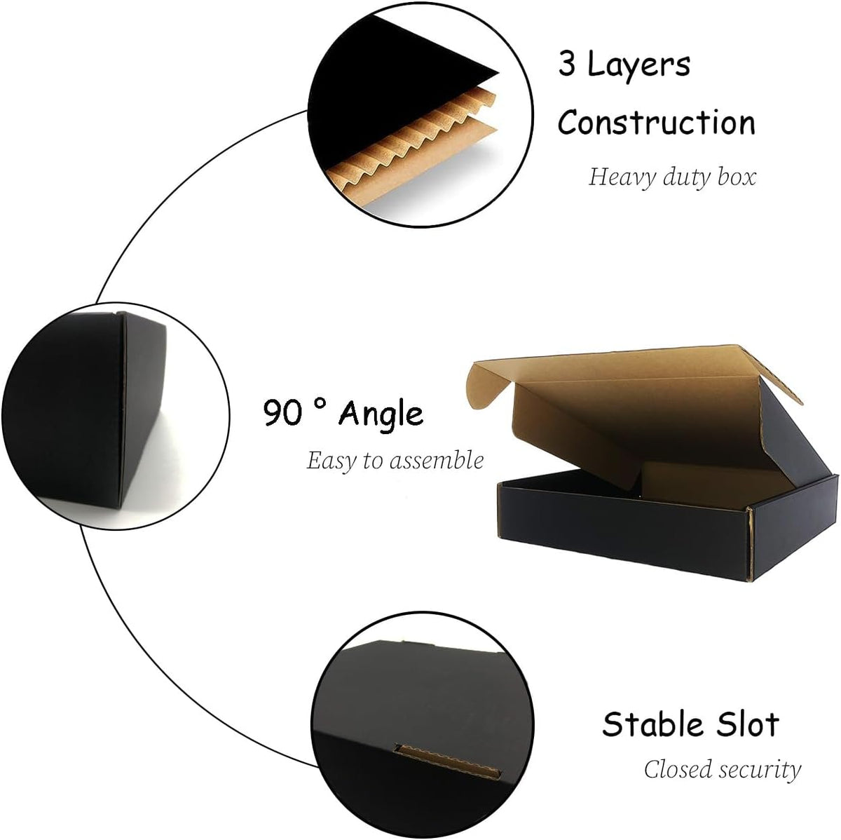 24 Pack 10 x 10x 2 Inches Shipping Boxes，Black 3 Layers Corrugated Cardboard Box, Mailer Boxes for