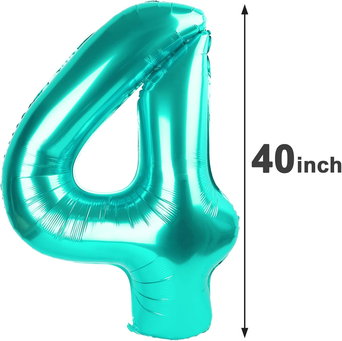 40 Inch Teal Blue Large Number 4 Birthday Balloon, Giant Number Four 14 24 34 40 44 Balloons, Teal
