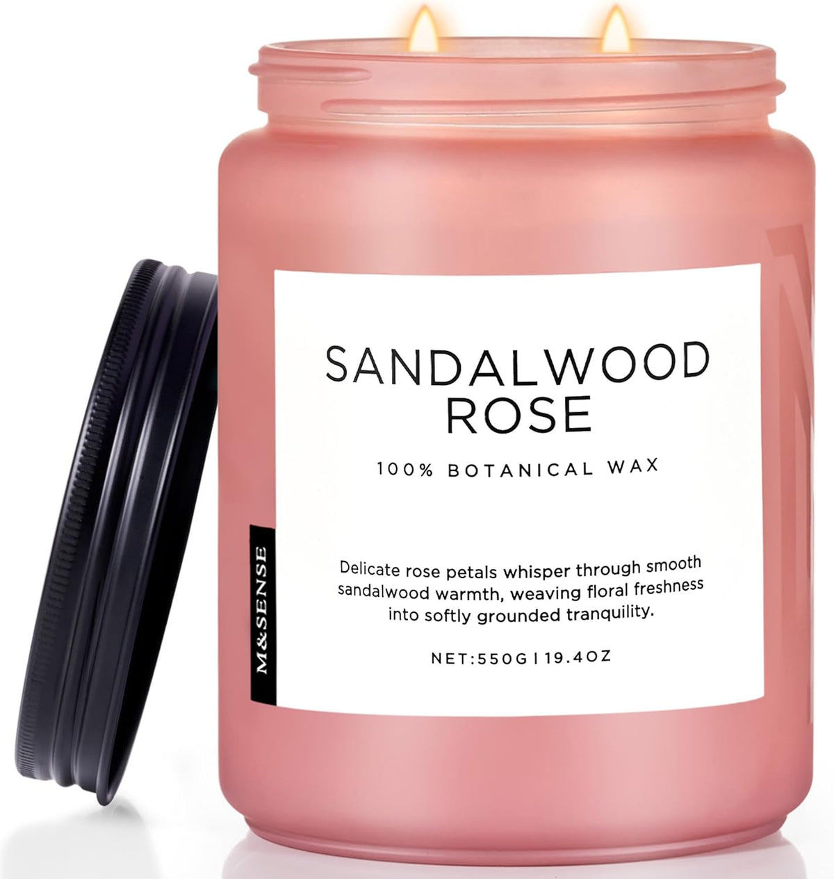 M&SENSE Sandalwood Rose Scented Candle 19.4oz 110 Hours Long Lasting Burn Natural Soy Wax Strong
