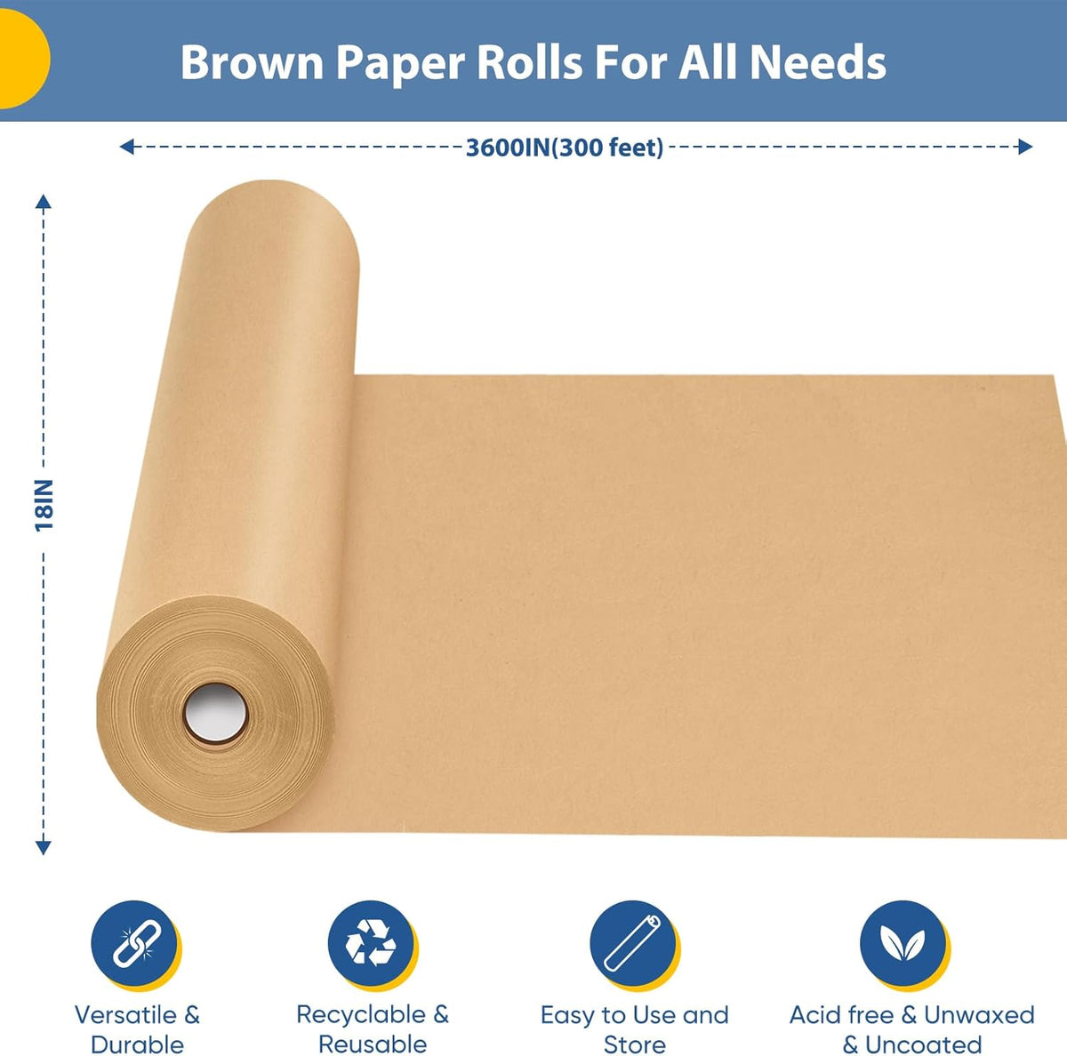 18"x3600" (300') Brown Craft Paper Roll, Bulletin Board Banner Construction Kraft Paper, Eid