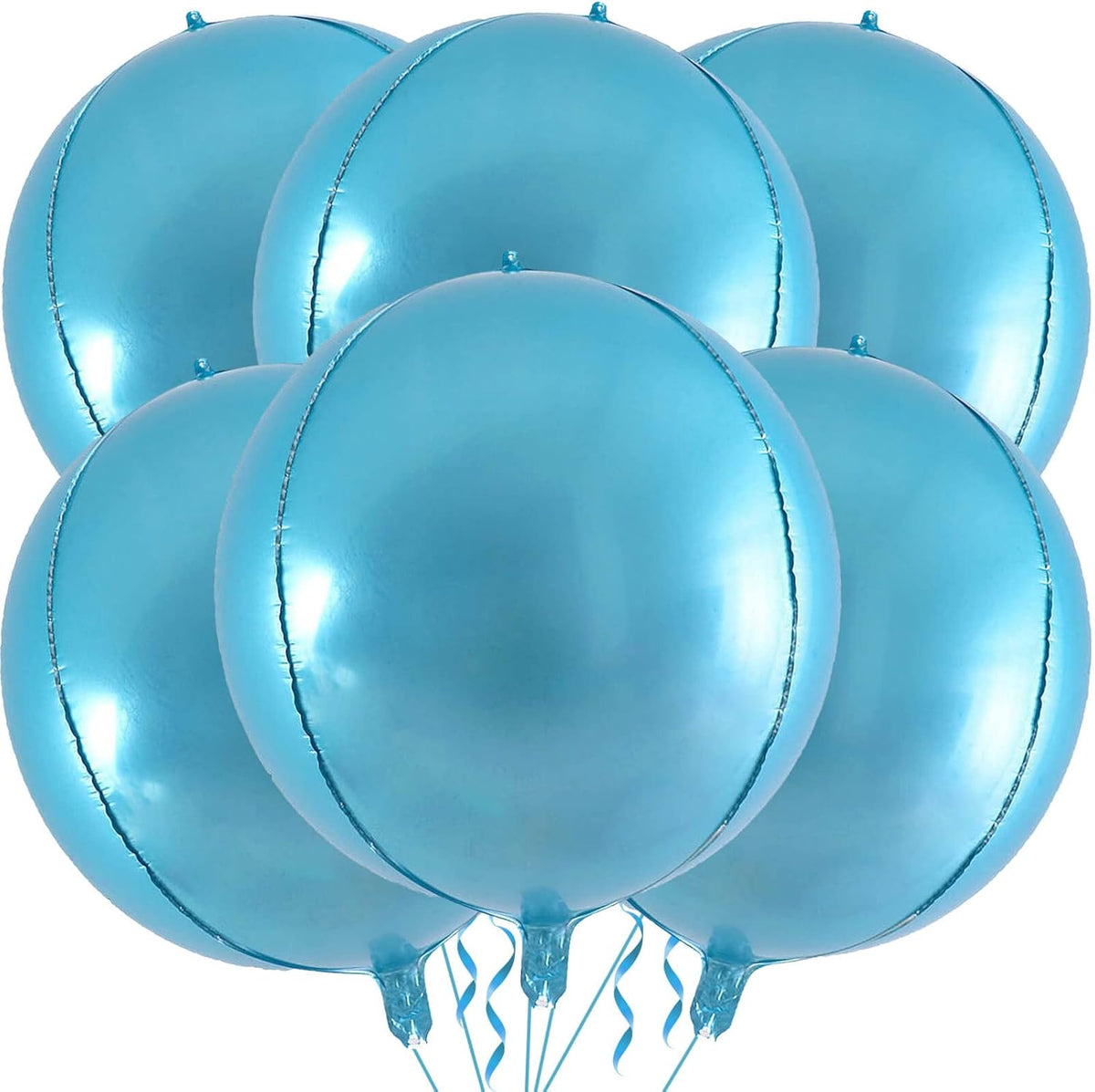 6 Pack Pearl Blue 22 Inch 4D Foil Balloons Big 360 Degree Round Sephere Mylar Balloons Mirror