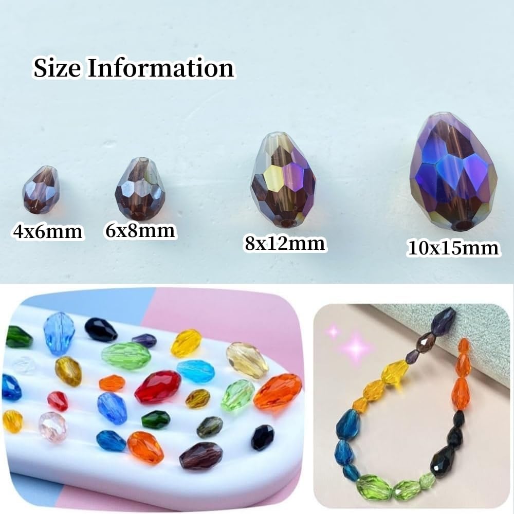 200pcs 4x6mm Teardrop Crystal Glass Beads Vertical Hole Faceted Glass Teardrop Spacer Beads for