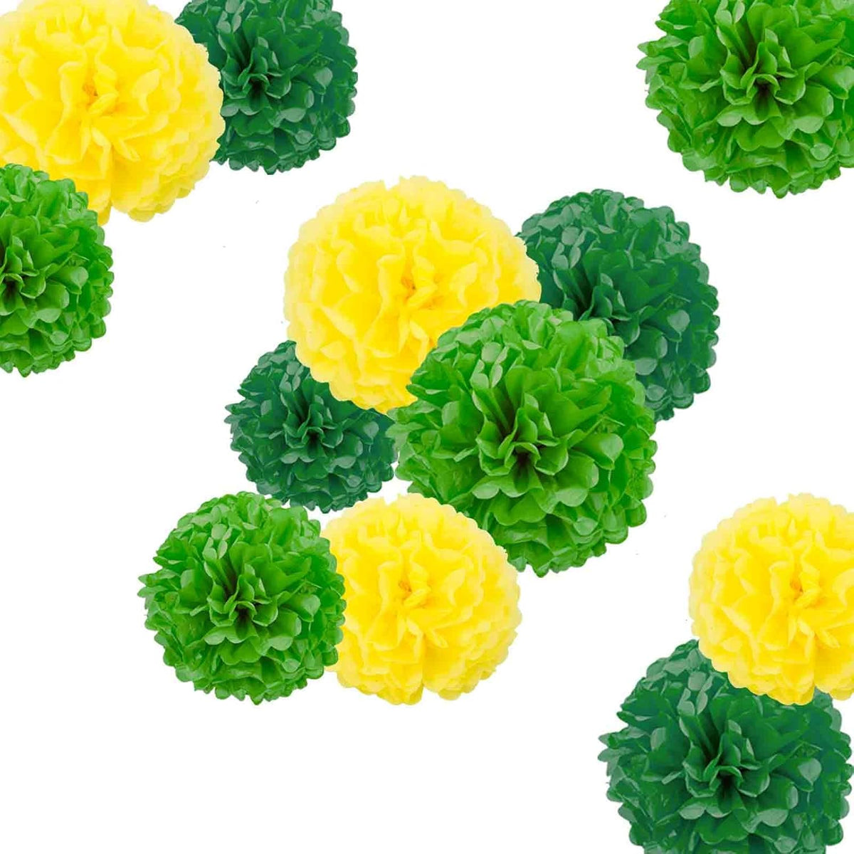 Dark Green and Light Green and Yellow Paper Pom Poms - Party Tissue Paper Flowers Balls - Party