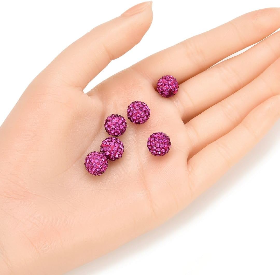 50pcs Adabele Grade A Suncatcher Crystal Rhinestone Pave Loose Beads 10mm Fuchsia Pink Polymer Clay