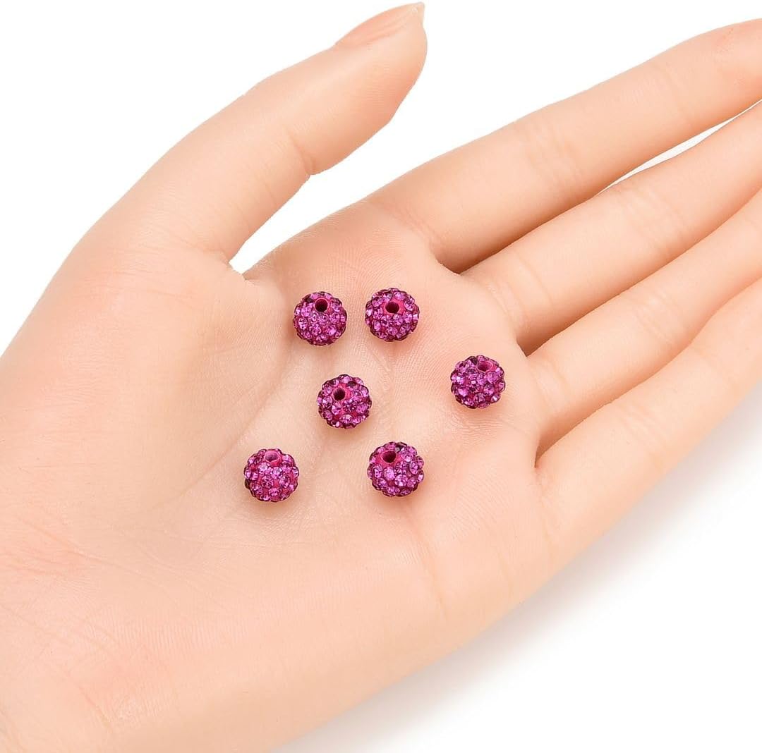 25pcs Adabele Grade A Suncatcher Crystal Rhinestone Pave Loose Beads 8mm Fuchsia Pink Polymer Clay