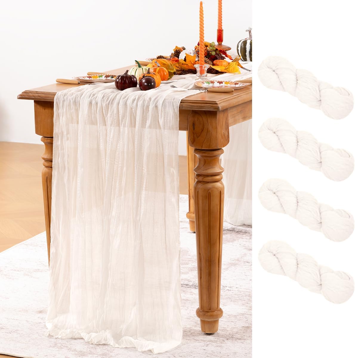 Ivory White Cheesecloth Table Runner 4 Pack Fall Table Runners Boho Gauze 120 Inches White Cheese