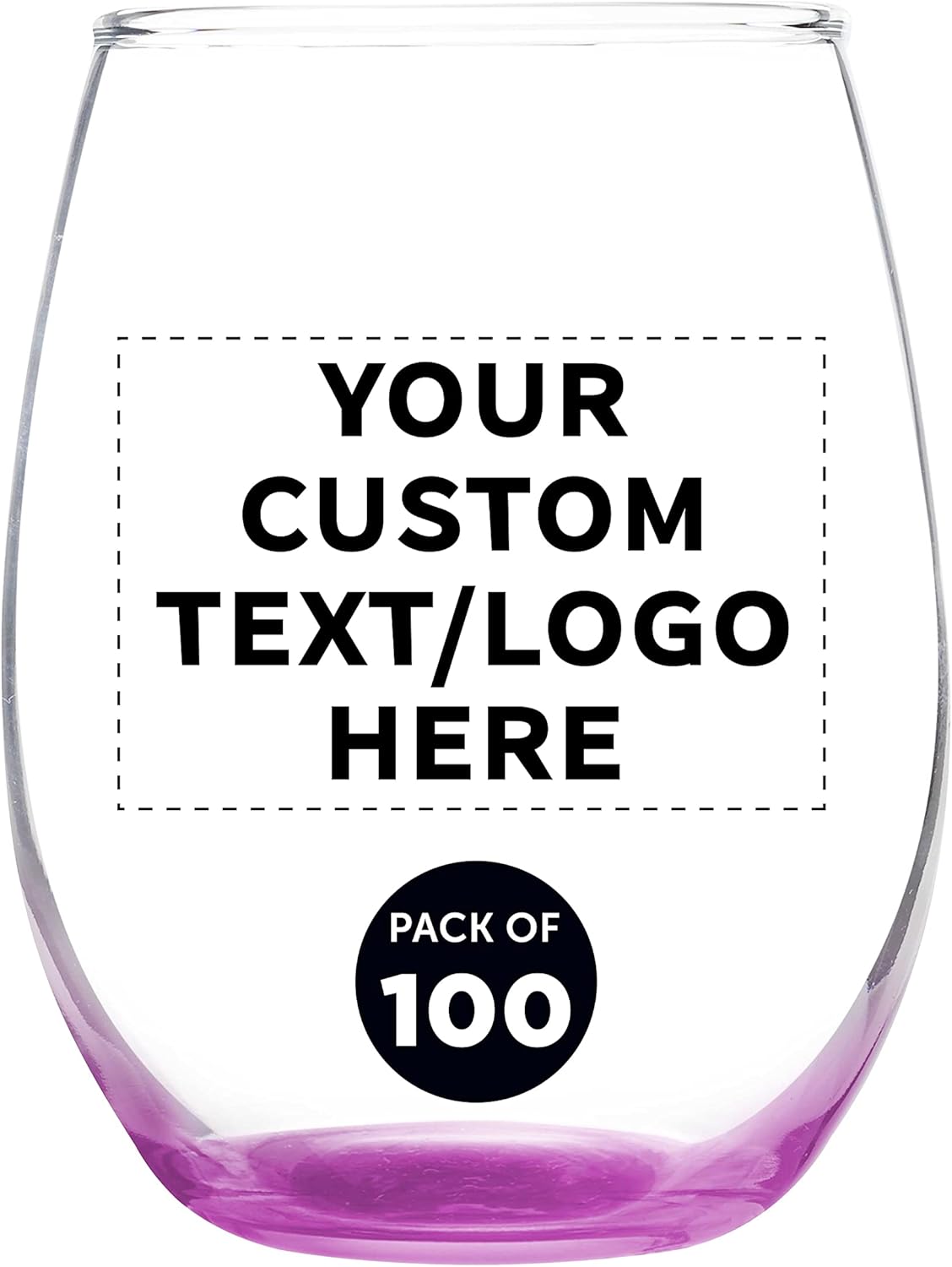 Custom Stemless Wine Glass 9 oz. Set of 100, Personalized Bulk Pack - Great for Wedding Favors