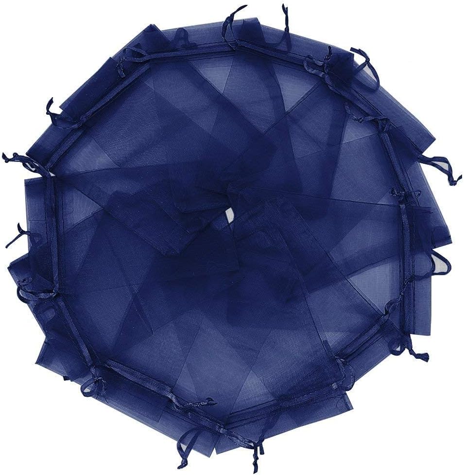 Wudygirl 100PCS Organza Bags 5X7 inch Navy Blue with Drawstring Jewelry Pouch Favor Wedding Favor