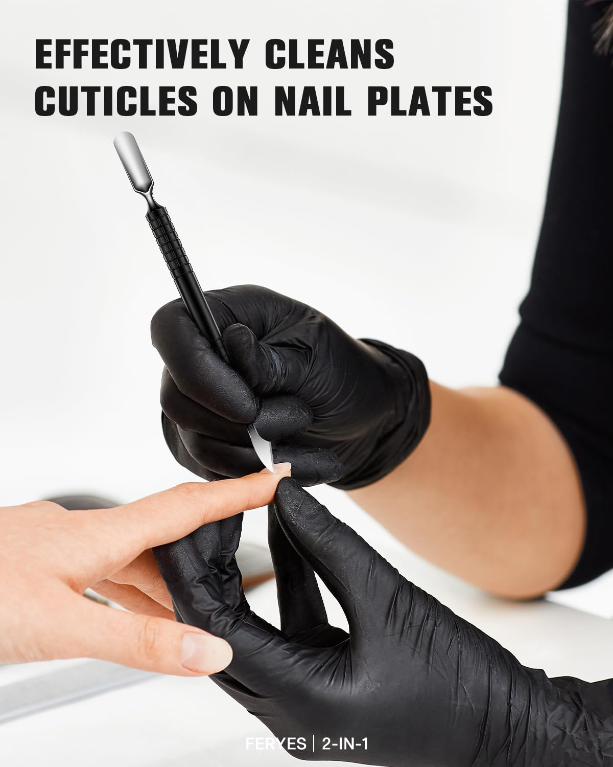FERYES Upgraded Dual Head Cuticle Pusher Remover Tool - Curved & Chisel Edge Stainless Steel