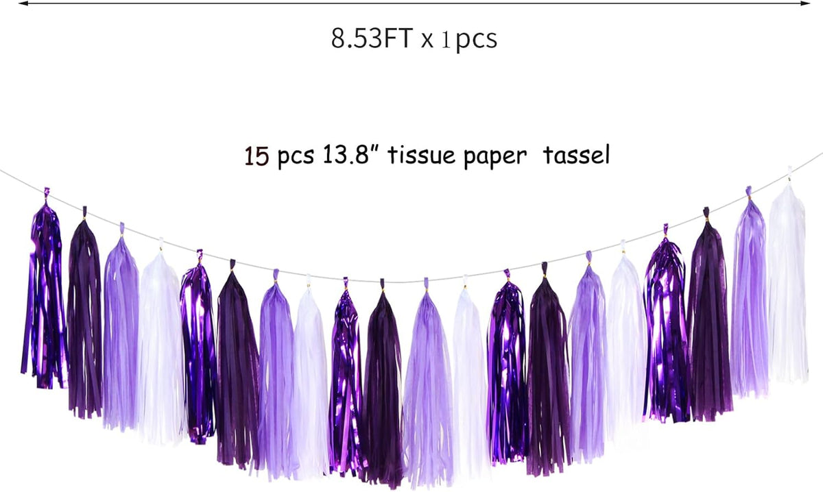 Purple White Lavender Party-Decorations Tassel-Garland - 20pcs Women Girl Birthday Supplies