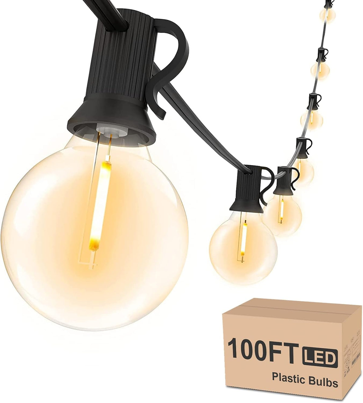Svater Outdoor String Lights Waterproof 100 FT, LED Patio Lights Outside with 52 Shatterproof G40