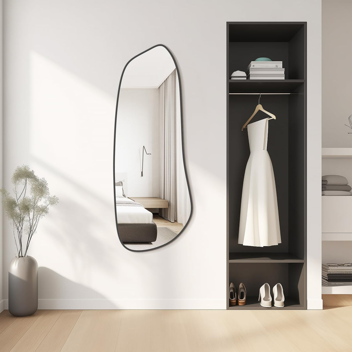 WallBeyond Irregular Wall Mirror, Asymmetrical Mirror Wall Mounted with Black Framed for Living