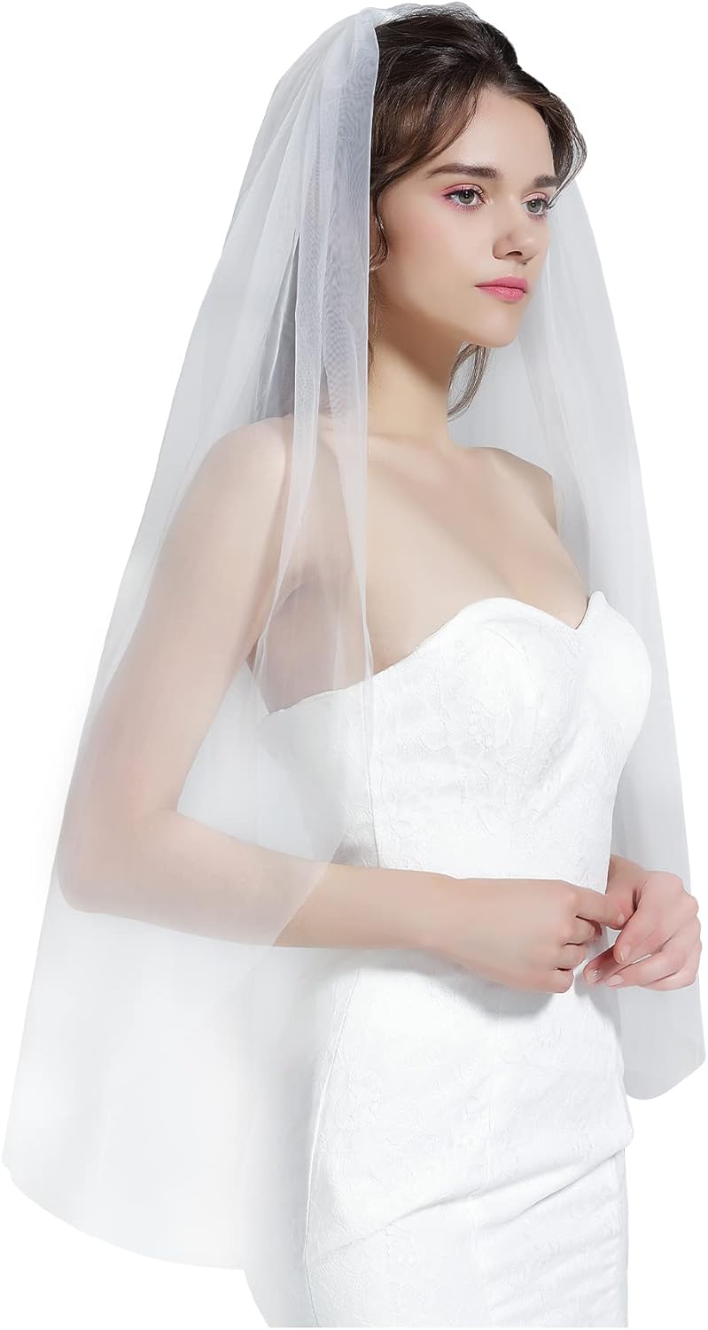 BEAUTELICATE Wedding Bridal Veil with Comb 1 Tier Cut Edge Fingertip&Cathedral Length