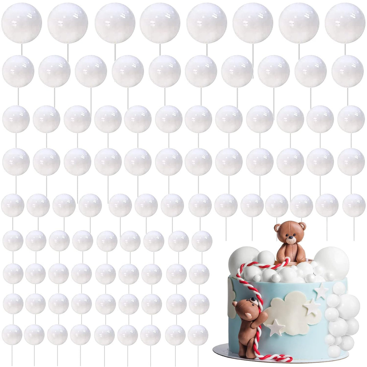 108 Pcs Balls Cake Topper DIY Cupcake Insert Foam Balloons for Cake Baking Wedding Anniversary
