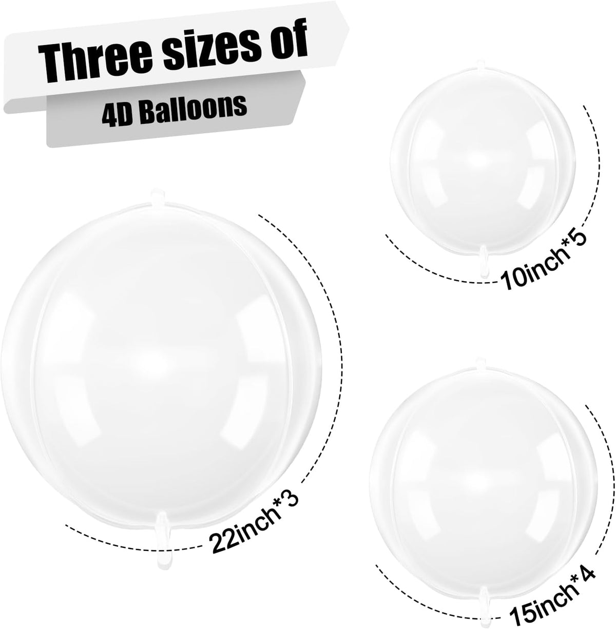 12Pcs Clear Round Foil Balloons, 22" 15" 10" 4D Helium Transparent Balloon, Clear Bubble Foil