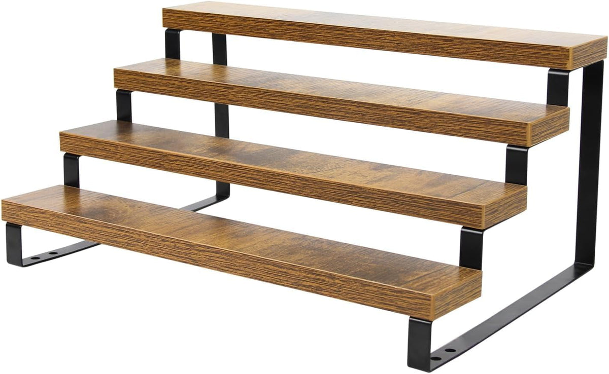 4-Tier Wooden Display Riser Shelf Stand for, Makeup, Cupcake, Condiment & Dolls Collection Home