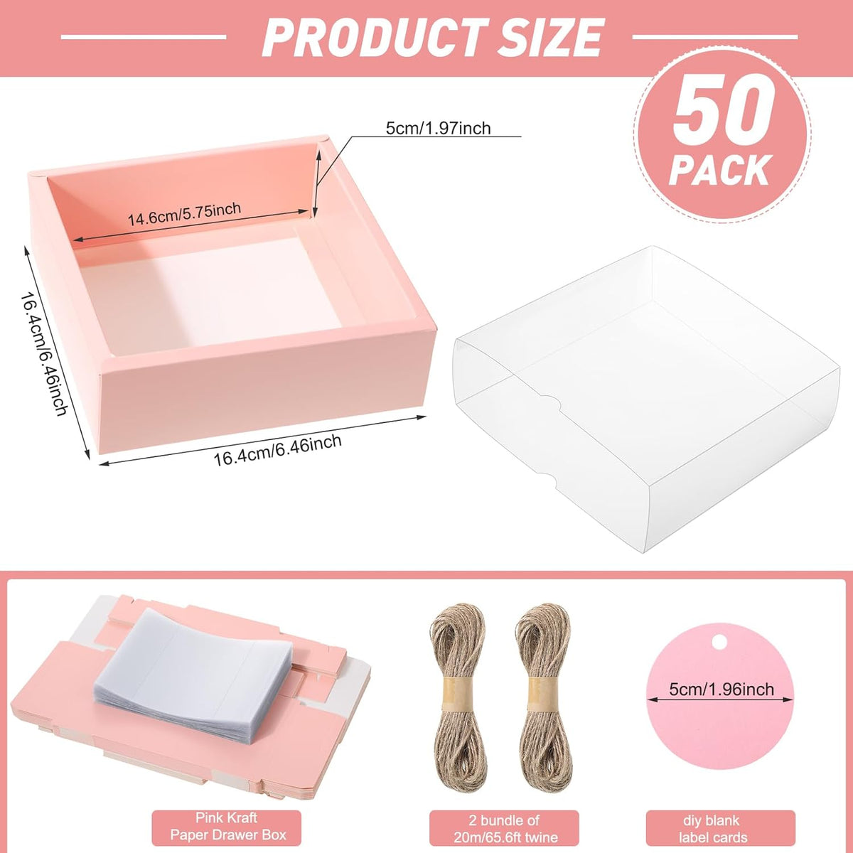 Roowest 50 Sets Kraft Soap Boxes Rectangle Packaging Box with Window Homemade Gift Box with Blank