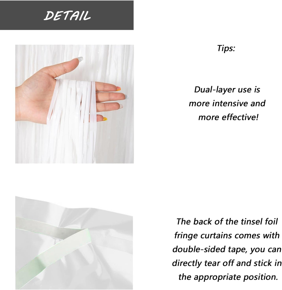 White Foil Fringe Curtain 3.3×8.3FT 2 Packs, Metallic Tinsel Curtains Party Streamers for Birthday
