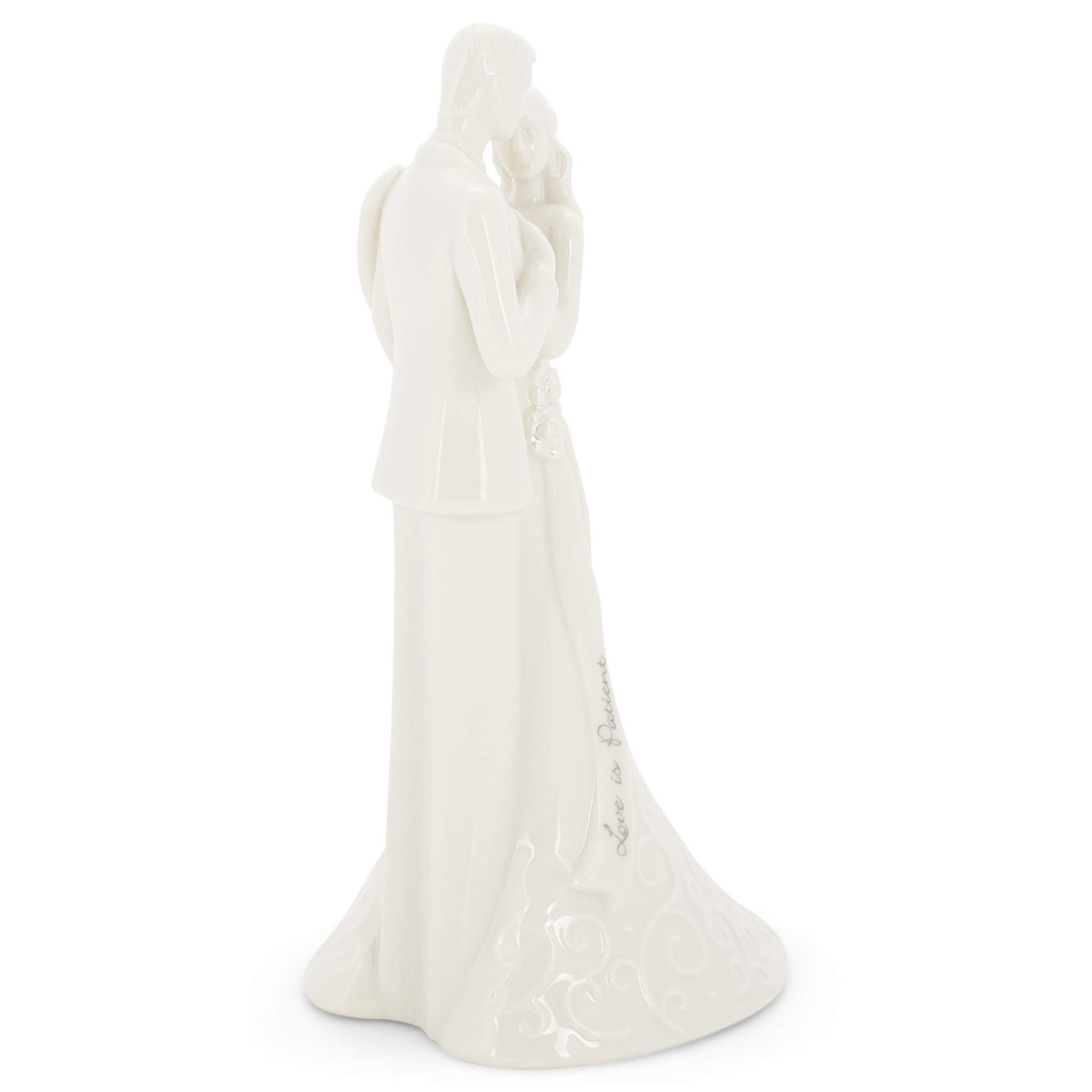 Roman 8.5" Wedding Cake Topper – Elegant Bride and Groom Figurine with “Love Is Patient”