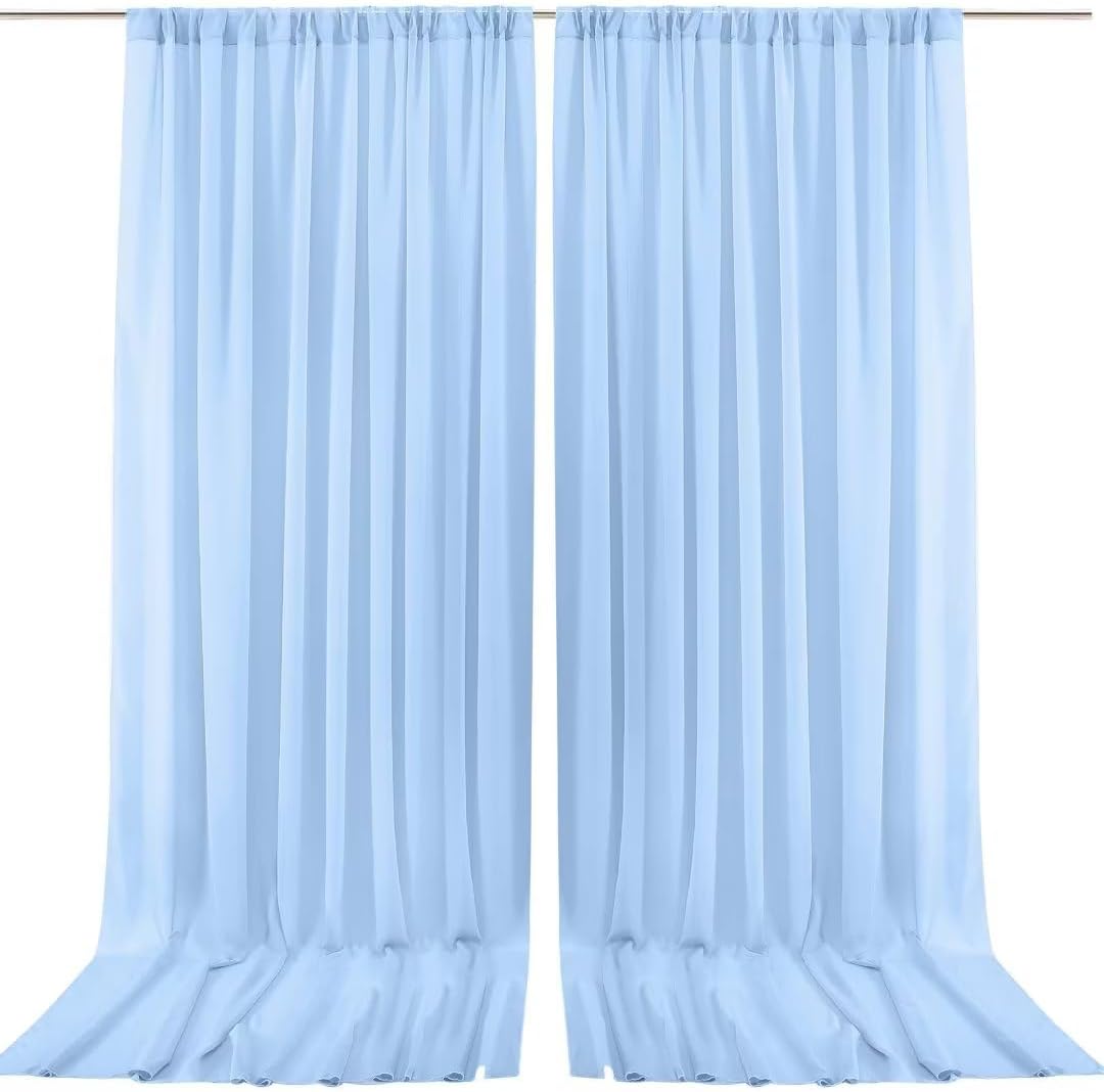 PARTISKY 10ftx10ft Blue Chiffon Sheer Backdrop Curtains, Wrinkle-Free Wedding Backdrop Drapes for