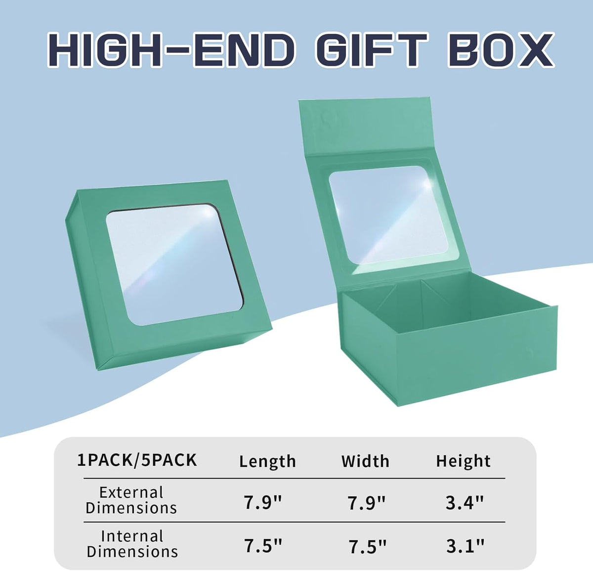 Light Green Gift Box with Window,7.5"x7.5"x3.1" Bridesmaid Boxe for Gifts Giving,Birthday Gift